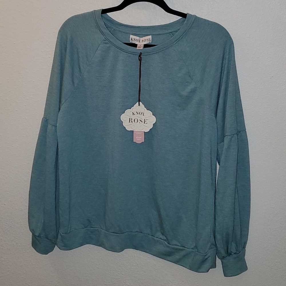 KNOX Rose Sz. L NWT blue pullover with balloon sleeves